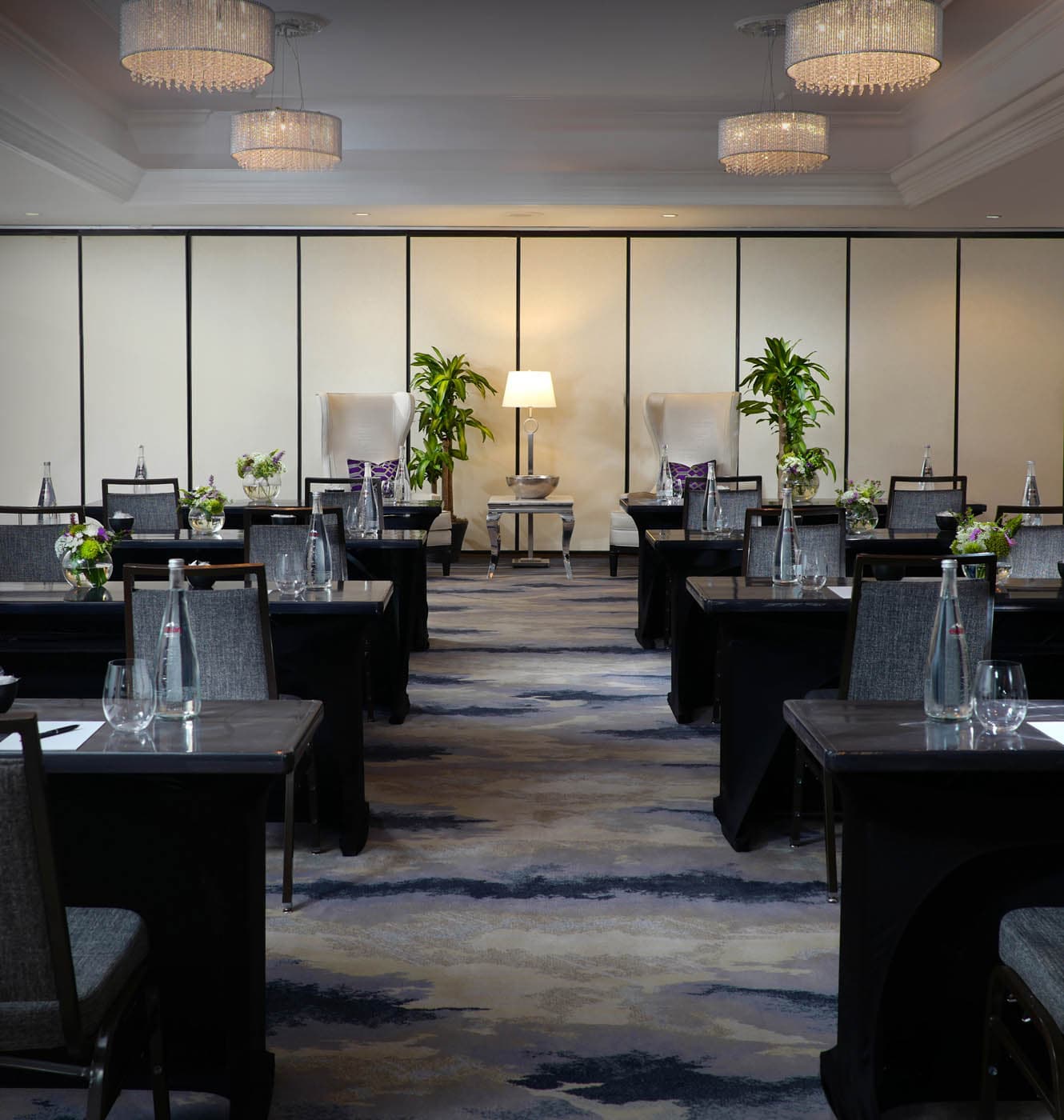 Ballroom with rectangle tables for a corporate event at Inn on Fifth in Naples