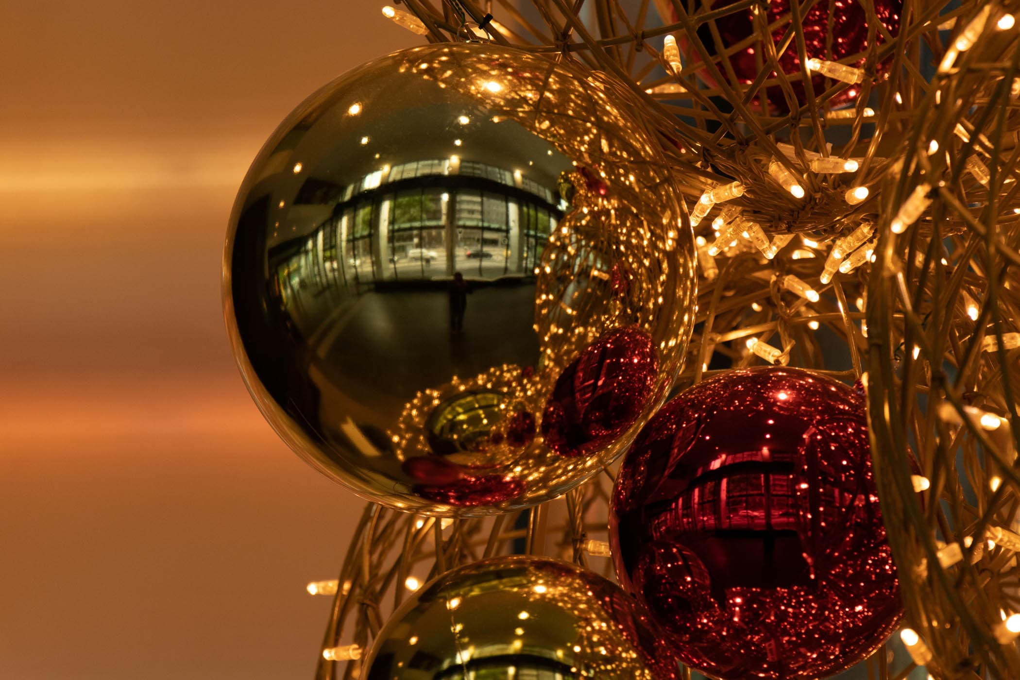 Up close of Christmas decorations