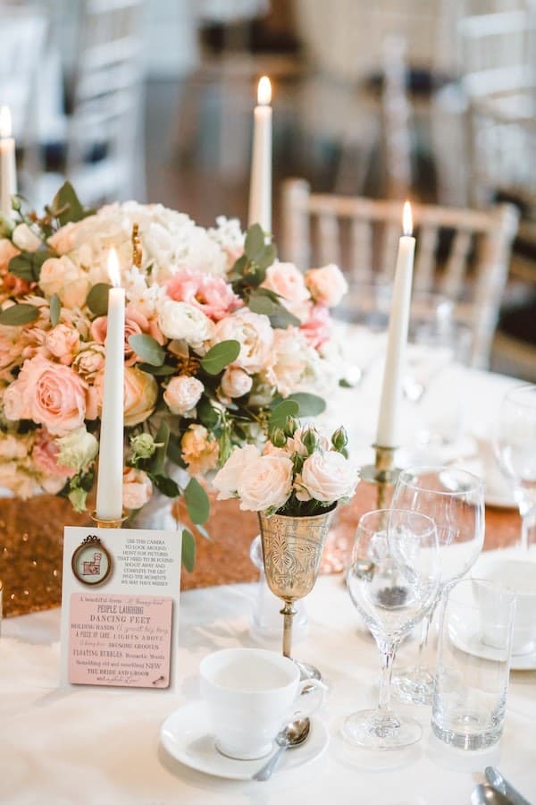 A reception table decorated for a dining event